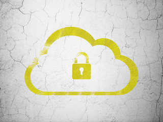 Image showing Cloud computing concept: Cloud With Padlock on wall background