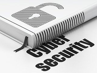 Image showing Protection concept: book Opened Padlock, Cyber Security on white background