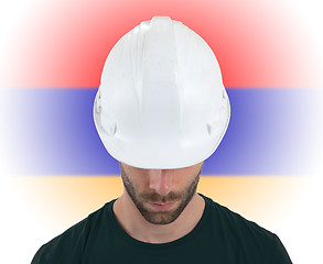 Image showing Engineer with flag on background - Armenia