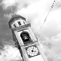 Image showing ancien clock tower in italy europe old  stone and bell