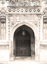 Image showing parliament in london old church door and marble antique  wall