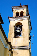 Image showing ancien clock tower in   europe old  stone and bell