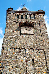 Image showing ancien clock tower in italy old  stone and  