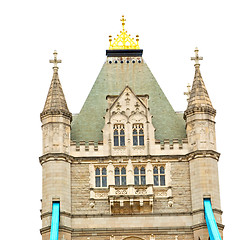 Image showing london tower in england old bridge and the cloudy sky