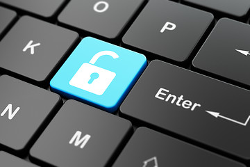 Image showing Information concept: Opened Padlock on computer keyboard background