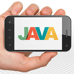 Image showing Database concept: Hand Holding Smartphone with Java on  display
