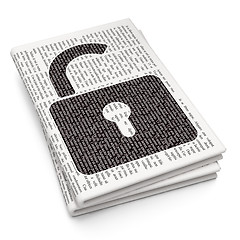 Image showing Information concept: Opened Padlock on Newspaper background