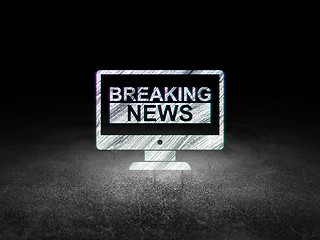 Image showing News concept: Breaking News On Screen in grunge dark room