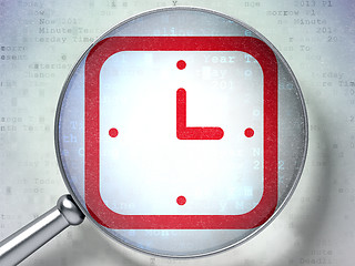 Image showing Time concept: Watch with optical glass on digital background