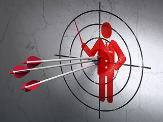 Image showing Studying concept: arrows in Teacher target on wall background