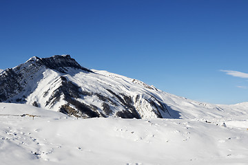 Image showing Winter mountains after snowfall at sun day