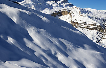 Image showing Off-piste slope at sun evening