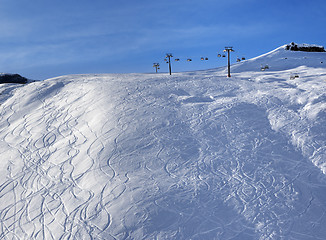 Image showing Sunlight off-piste slope at morning