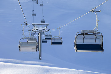 Image showing Ski-lift at early morning