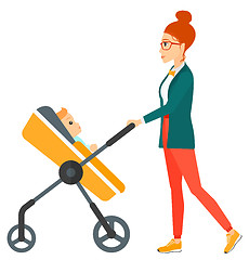 Image showing Woman pushing pram.