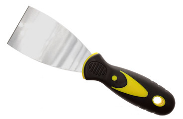 Image showing Yellow-black putty knife on white