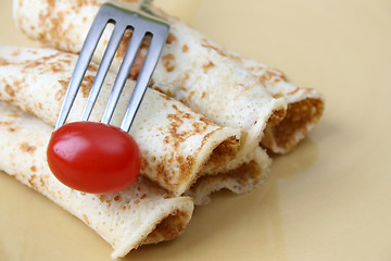 Image showing Pancakes and Tomato