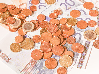 Image showing  Euros coins and notes vintage