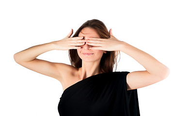 Image showing Pretty woman in See No Evil gesture