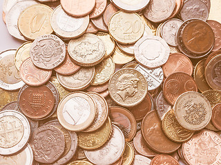 Image showing  Euro and Pounds coins vintage