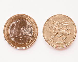 Image showing  1 Euro and 1 Pound vintage