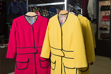 Image showing clothes rack with ladies coats for sale