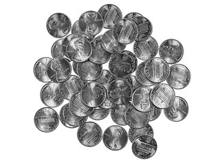 Image showing Black and white Dollar coins 1 cent wheat penny