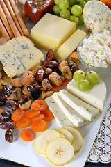 Image showing healthy cheese and fruits plate