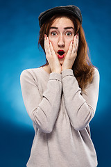 Image showing Close-up portrait of surprised beautiful girl 