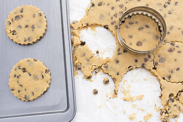 Image showing Chocolate chip cookies on a baking tray