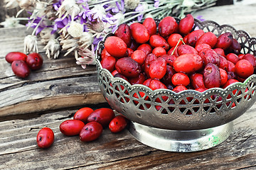 Image showing Vase with ripe cornelian cherry