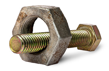 Image showing Bolt and big old nut