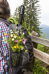 Image showing Closeup of a hiker with backpack