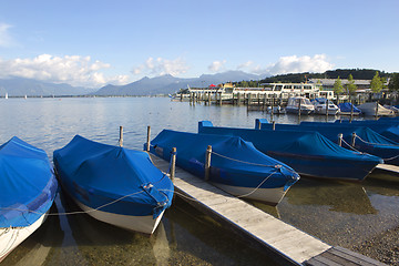 Image showing Sailing boats at the pier, Chiemsee, Bavaria