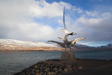 Image showing Sculpture at the harbour of Akureyri, Iceland