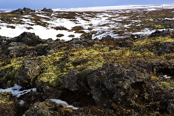 Image showing Wide panorama shot of winter mountain landscape, Iceland