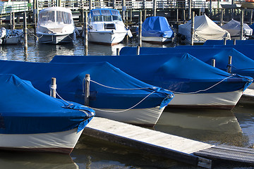 Image showing Sailing boats at the pier, Chiemsee, Bavaria