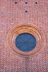 Image showing rose window  italy  lombardy     in  the sumirago old     brick 