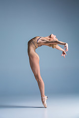 Image showing Young beautiful modern style dancer posing on a studio background