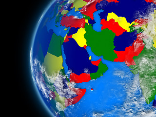 Image showing middle east region on political globe