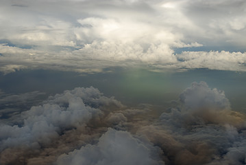 Image showing Aerial sunset over clouds