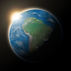 Image showing Sun over South America on planet Earth