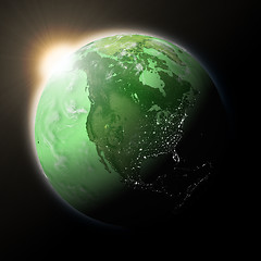 Image showing Sun over North America on green planet Earth