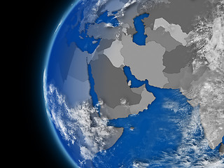 Image showing middle east region on political globe