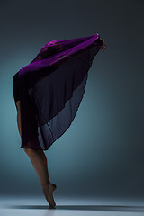 Image showing The beautiful ballerina dancing with blue veil