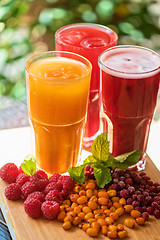 Image showing fruit drink with cranberries raspberries and sea buckthorn