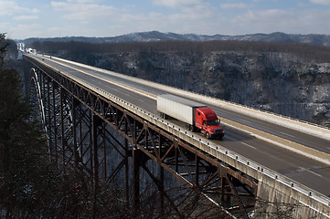 Image showing Trucker on New River Gorge Bridge