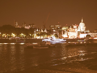 Image showing River Thames in London at night vintage