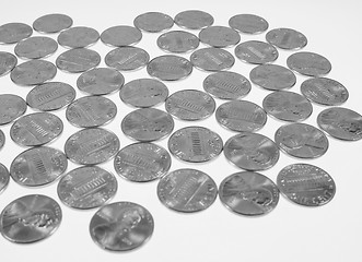 Image showing Black and white Dollar coins 1 cent wheat penny