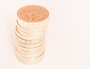 Image showing  Pound coin pile vintage